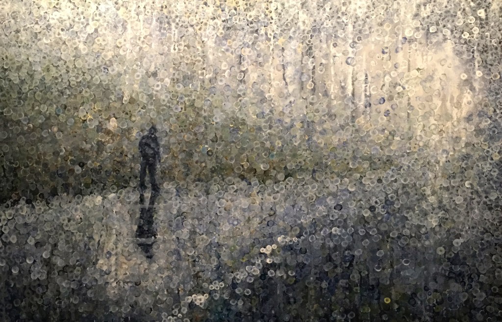 Walking into the fog acrylic painting 
